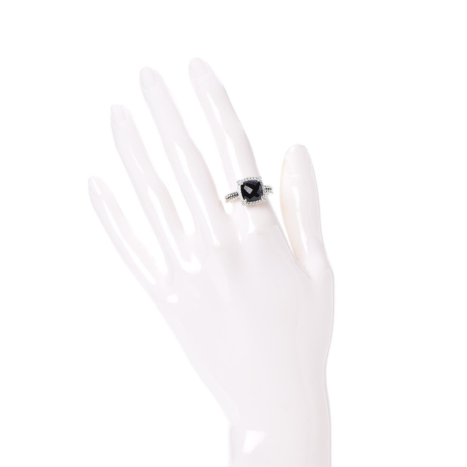 David Yurman Sterling Silver Diamond Black Onyx 9mm Chatelaine Pave Bezel Ring 54 6.75 2 of 5