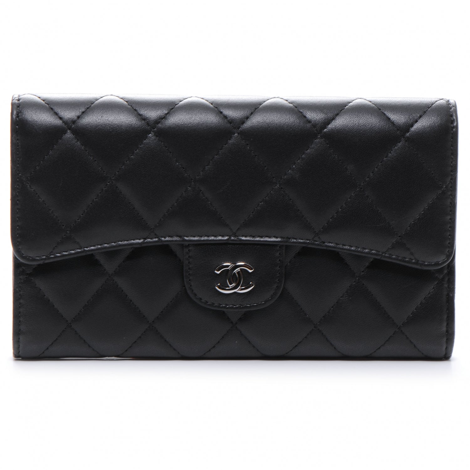 Chanel Lambskin Quilted Large Flap Wallet Black 1 of 8