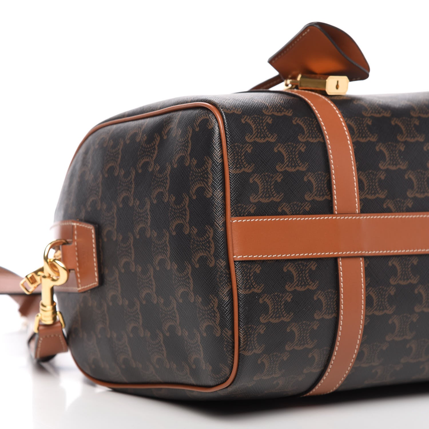 Celine Triomphe Canvas Calfskin Boston Bag Tan 6 of 9