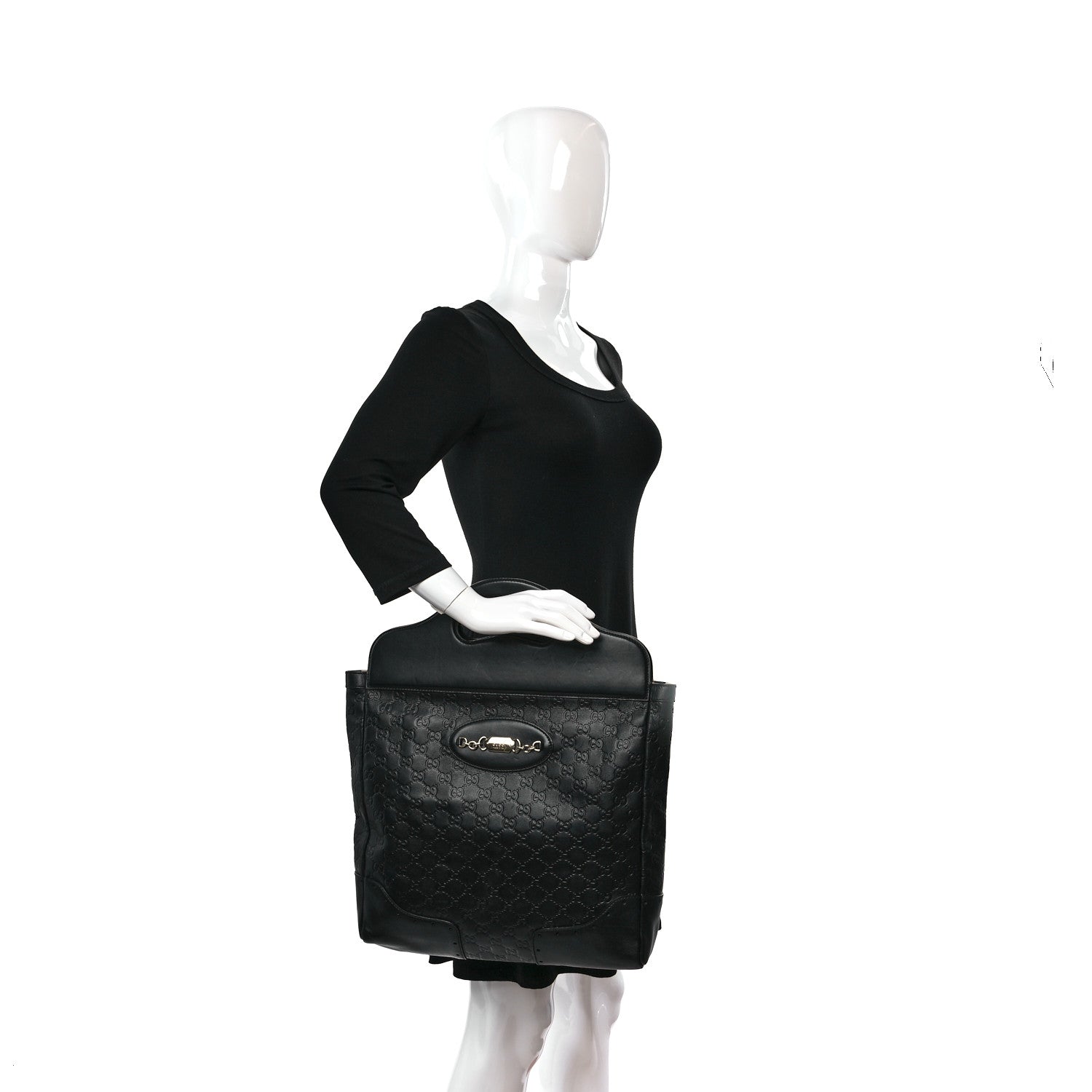 Gucci Guccissima Large Punch Top Handle Tote Black 2 of 12