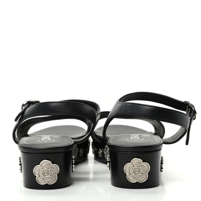 Chanel Calfskin Camellia Platform Sandals 39 Black 7 of 10