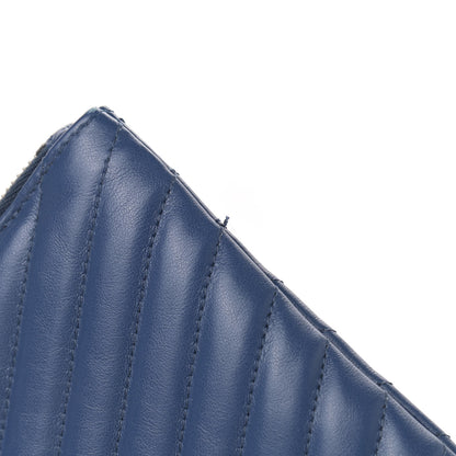 Saint Laurent Calfskin Matelasse Chevron Monogram Zip A5 Pouch Medium Blue 8 of 8