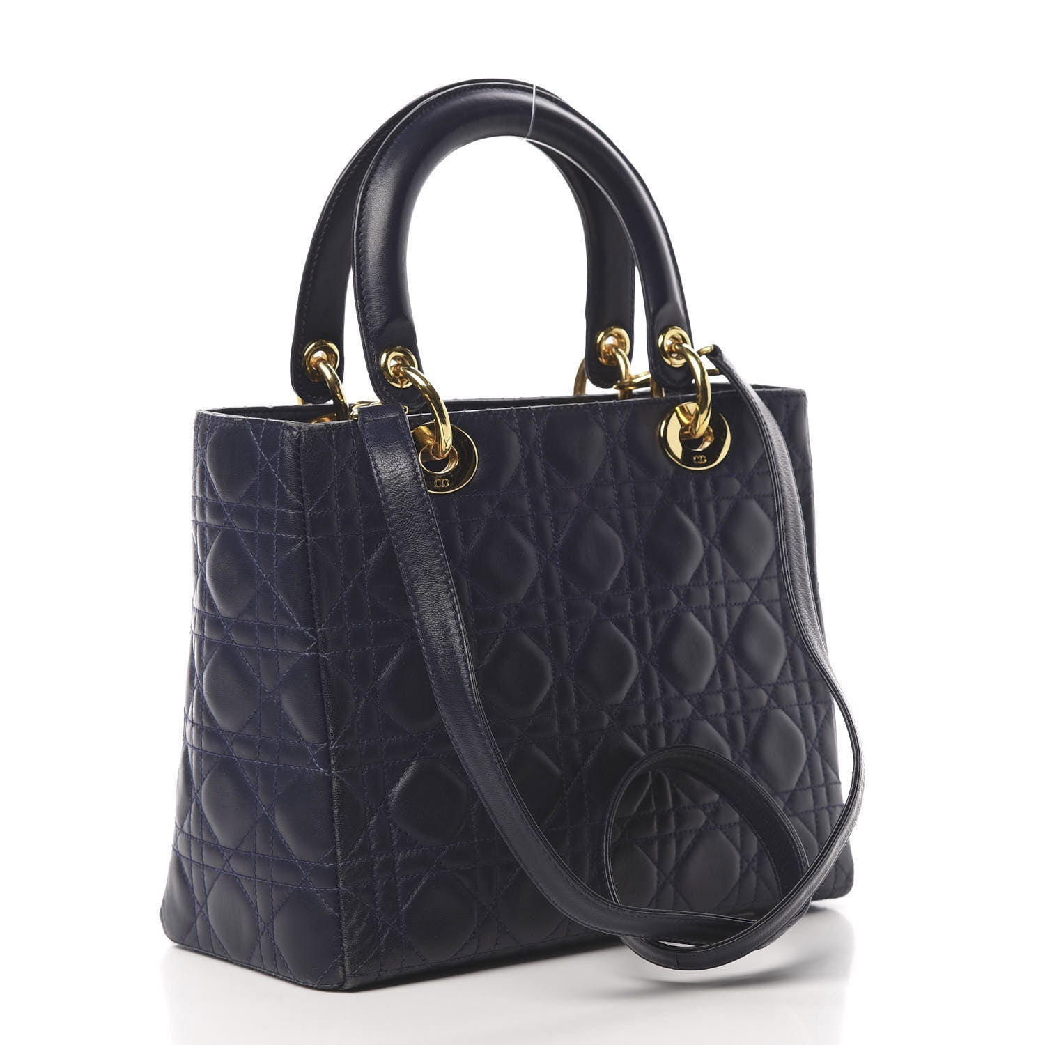 Christian Dior Lambskin Cannage Medium Lady Dior Navy Blue 3 of 15