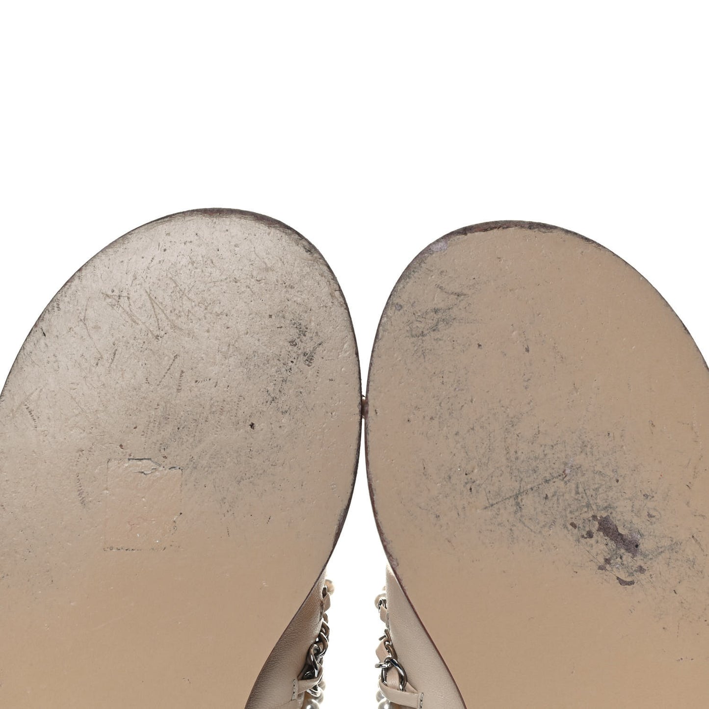 Pearl Lambskin Chain Flat Sandals 39 Beige