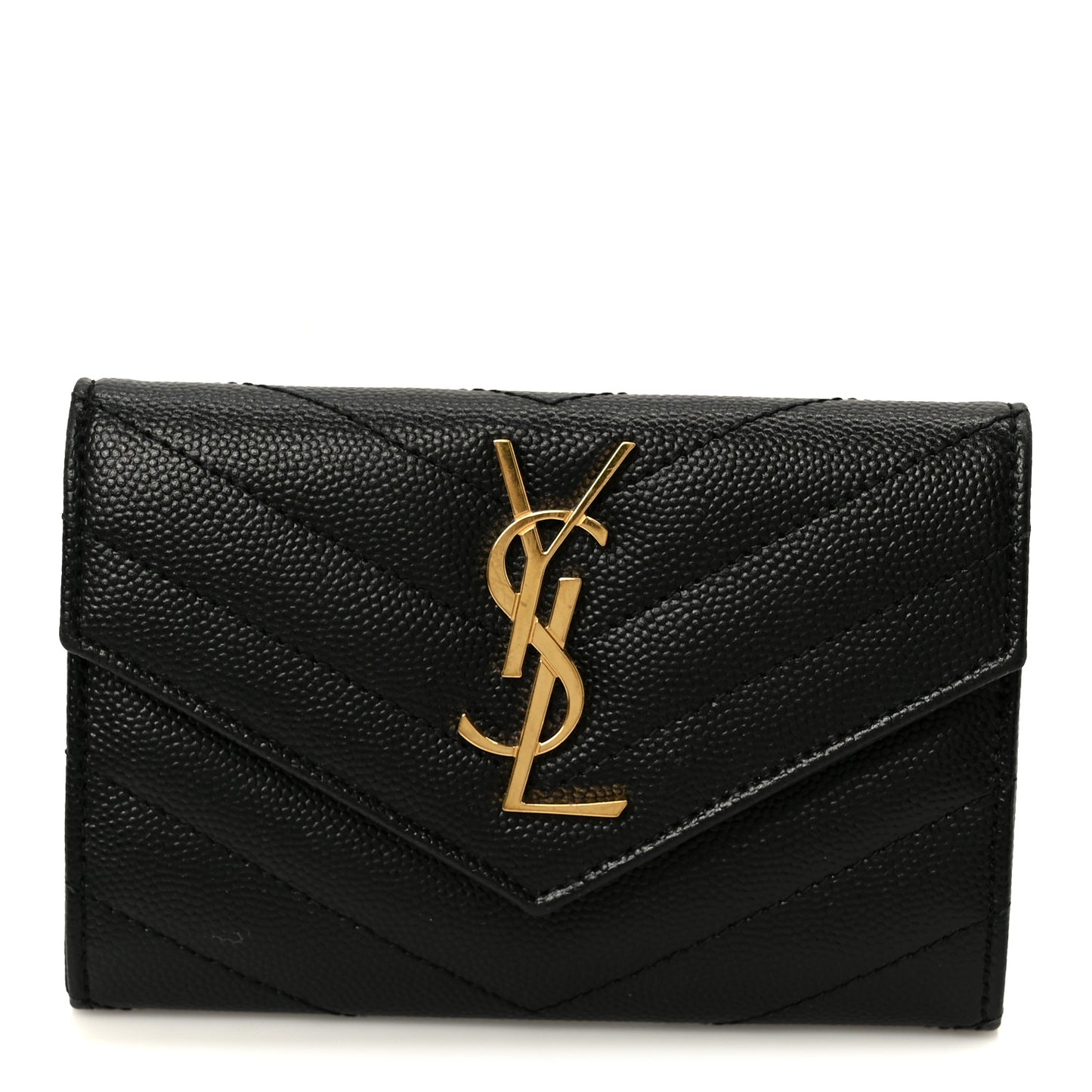 Grain De Poudre Matelasse Chevron Small Monogram Envelope Wallet Black
