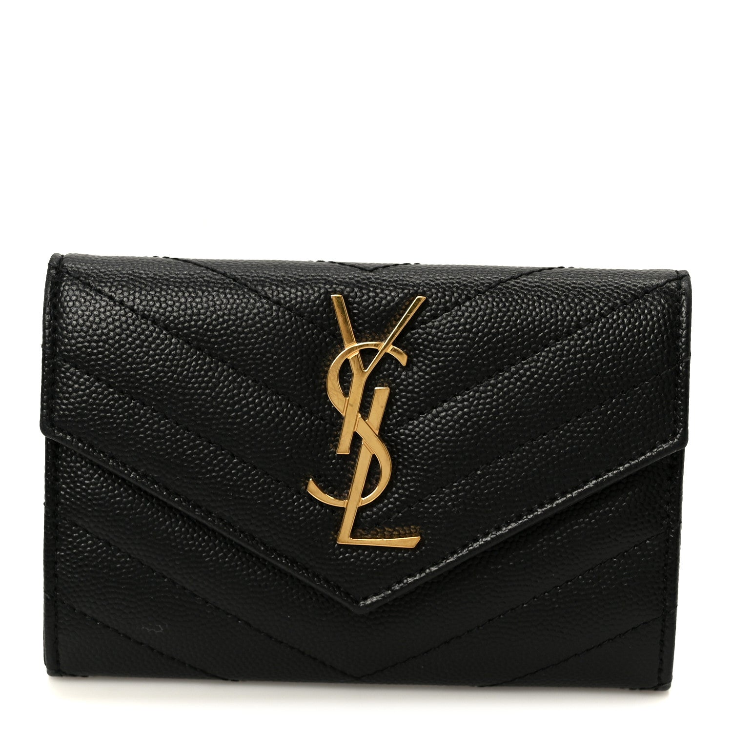 Saint Laurent Grain De Poudre Matelasse Chevron Small Monogram Envelope Wallet Black 1 of 7