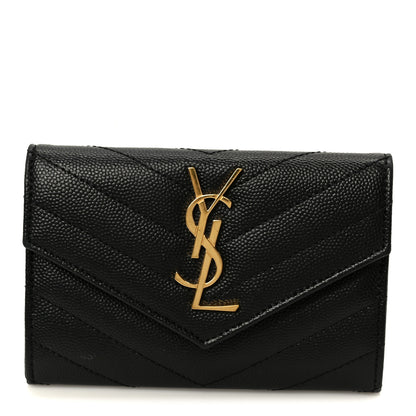 Saint Laurent Grain De Poudre Matelasse Chevron Small Monogram Envelope Wallet Black 1 of 7