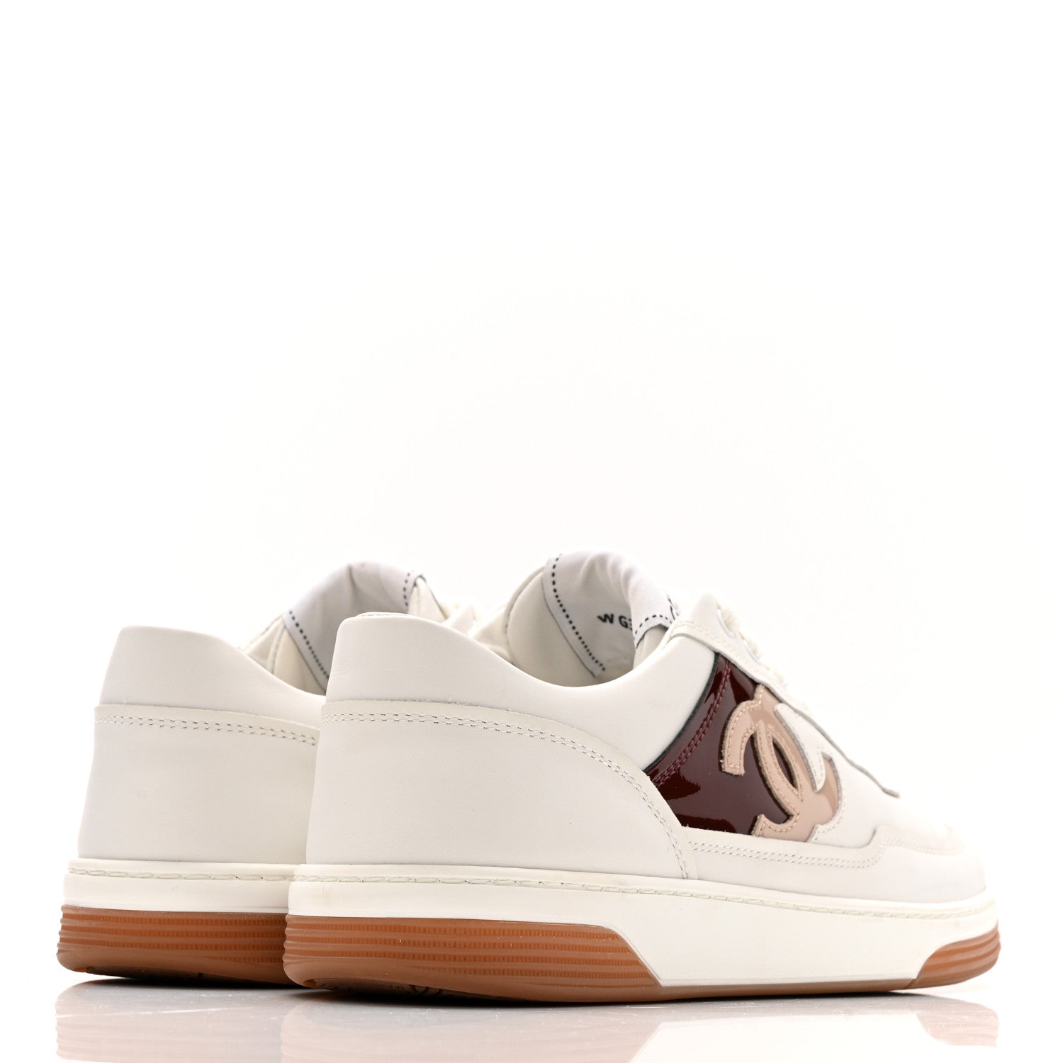 Chanel Calfskin Patent Womens CC Sneakers 37 White Burgundy Beige 5 of 10