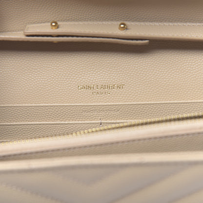 Saint Laurent Grain De Poudre Matelasse Chevron Monogram Chain Wallet Nude Powder 6 of 9