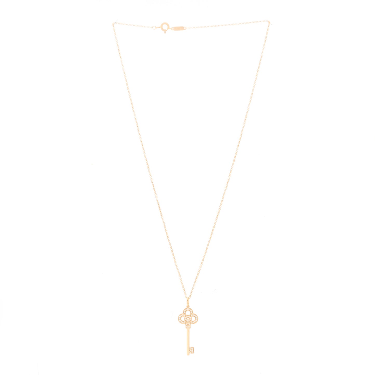18K Rose Gold Diamond Mini Crown Key Pendant Necklace