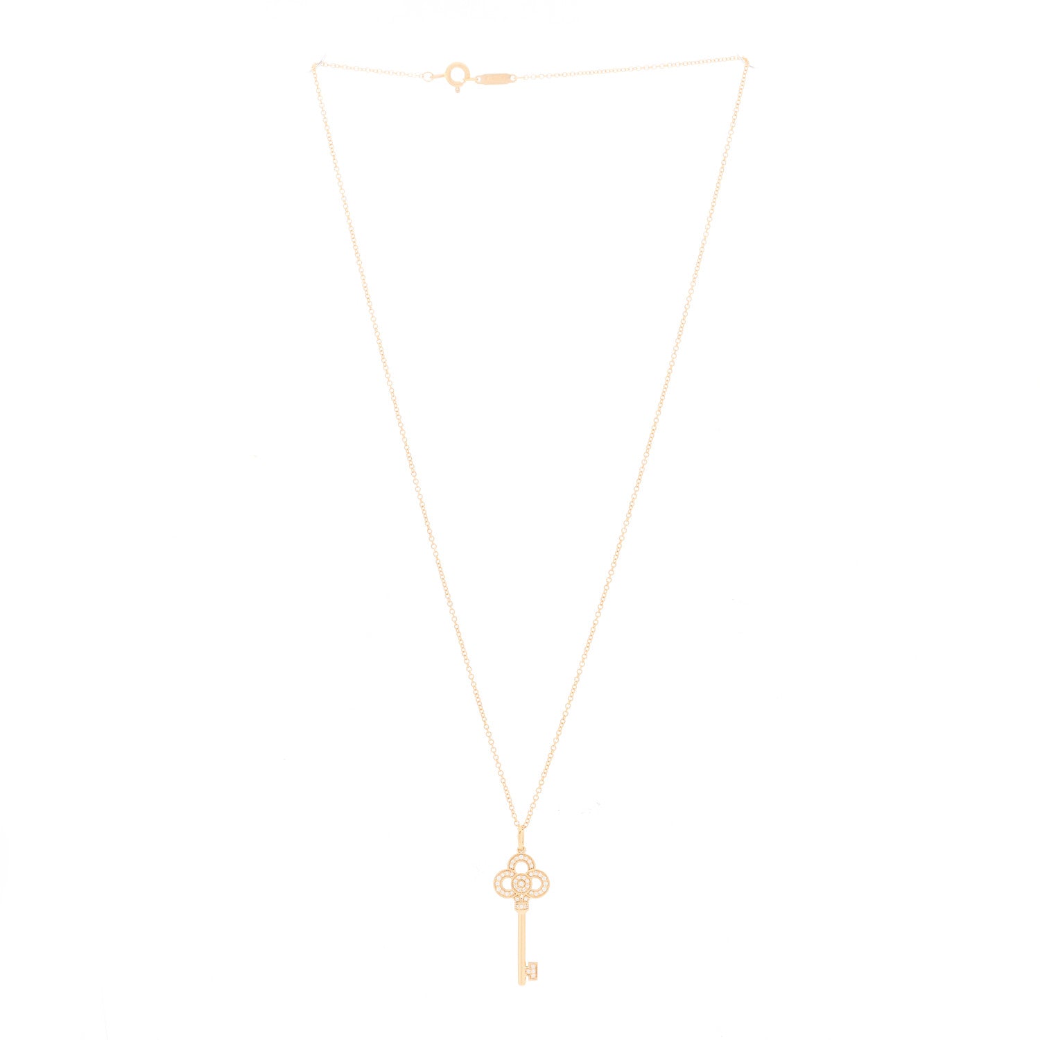 Tiffany 18K Rose Gold Diamond Mini Crown Key Pendant Necklace 2 of 4