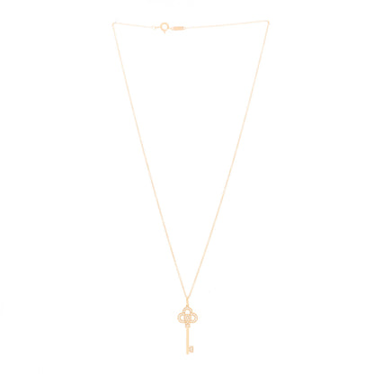 Tiffany 18K Rose Gold Diamond Mini Crown Key Pendant Necklace 2 of 4