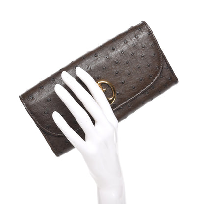 Gucci Ostrich 1973 Continental Clutch Wallet Cocoa Brown 2 of 6