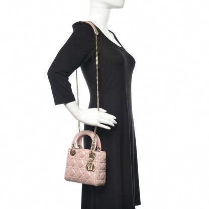 Christian Dior Metallic Lambskin Cannage Mini Lady Dior Lotus 2 of 8
