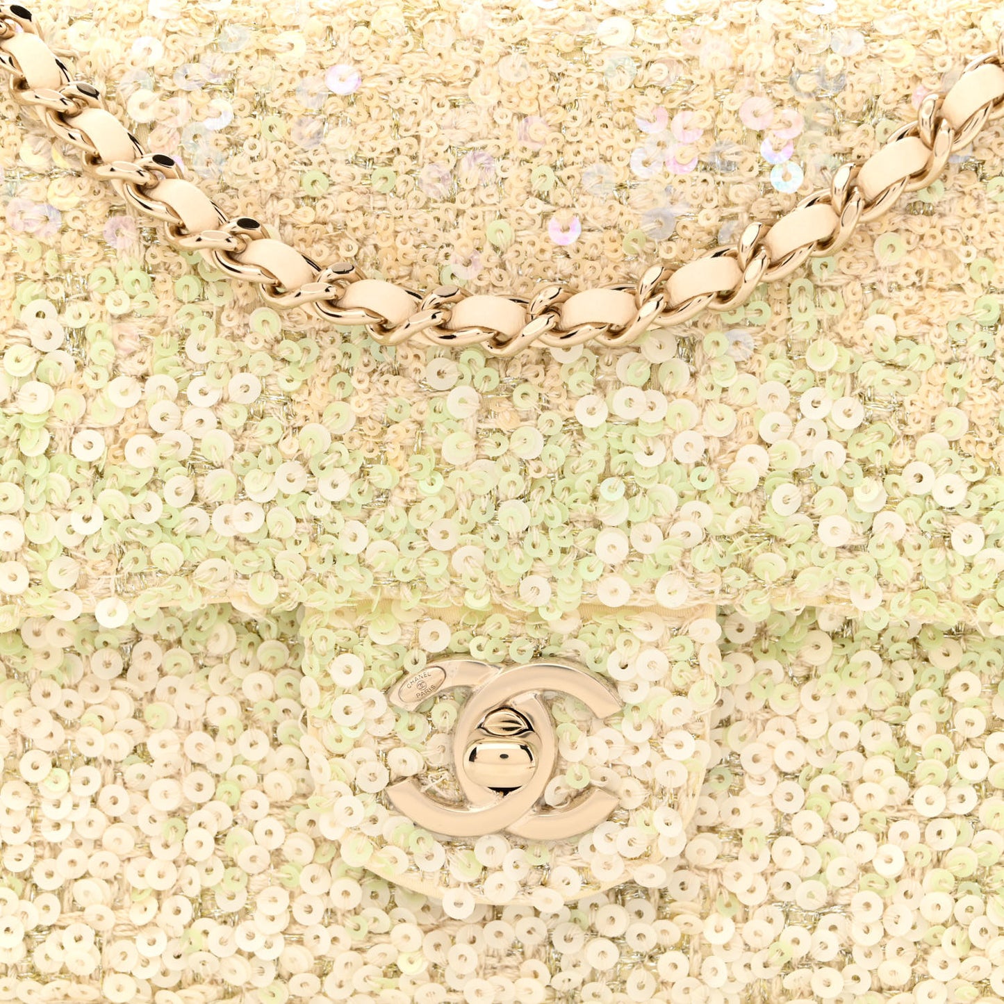 Shaded Sequin Mini Flap Light Green White Ecru