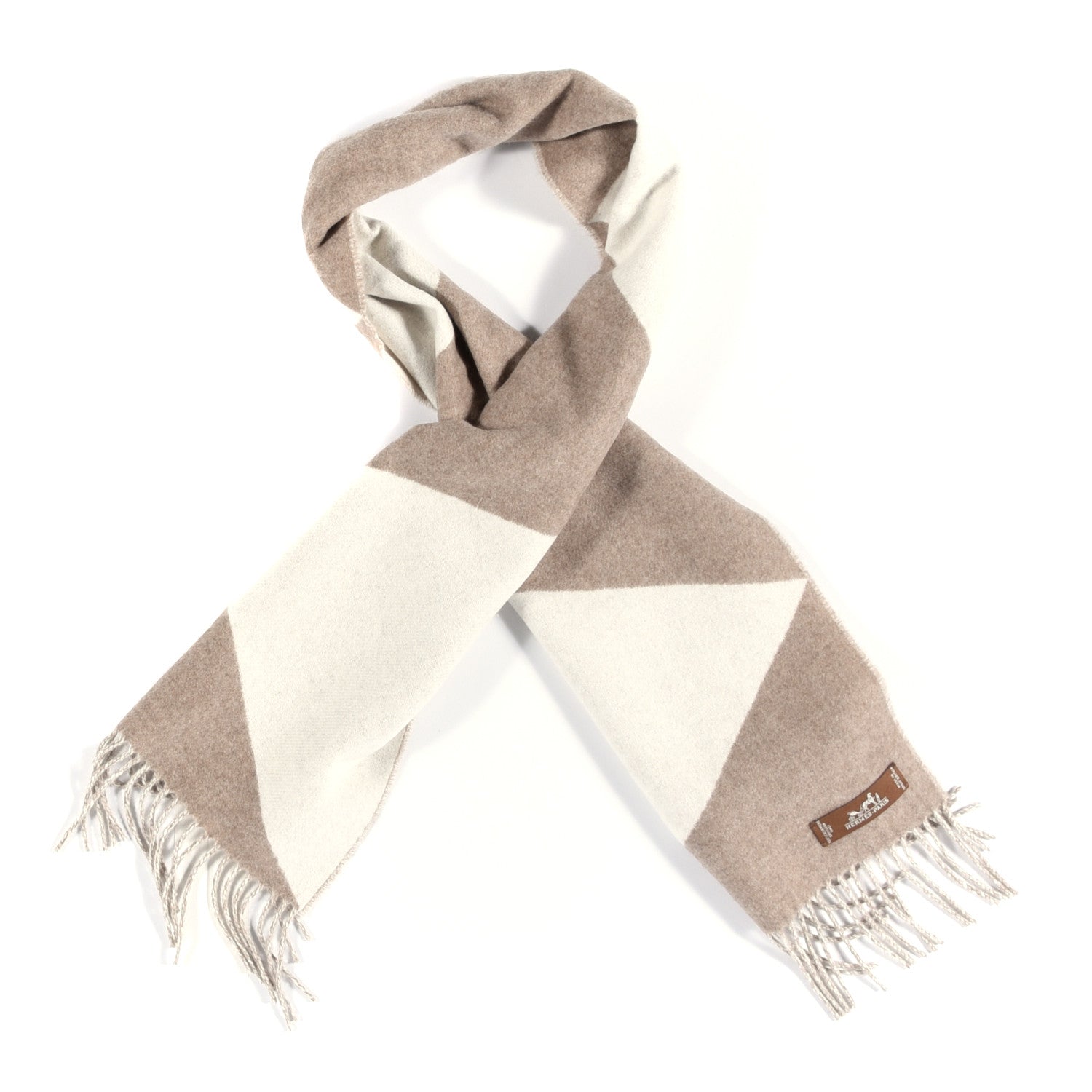 Hermes Cashmere Casaque Zig Zag Muffler Etoupe Ivory 1 of 4
