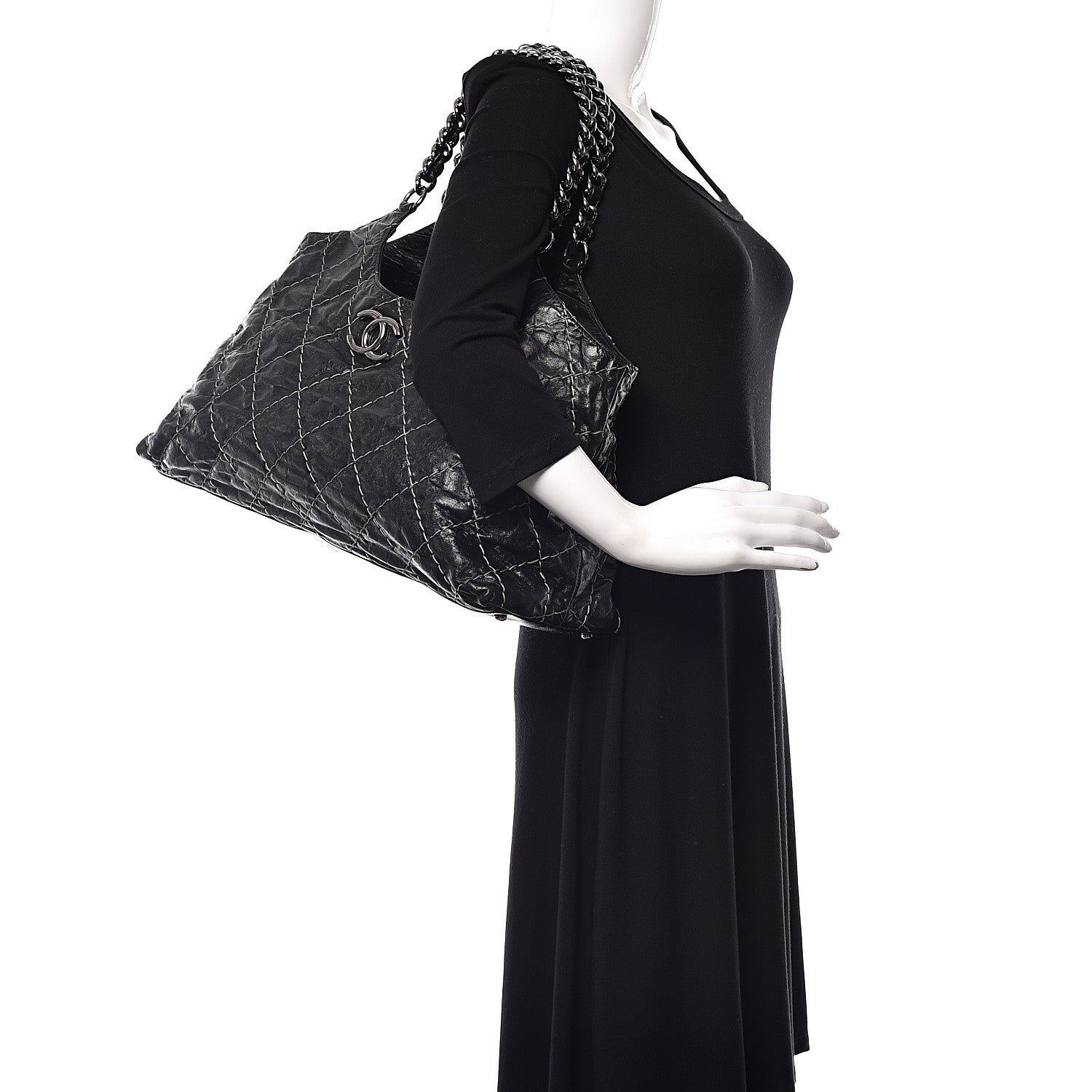 Chanel Glazed Goatskin Double Contrast Stitch Tote Black 2 of 18