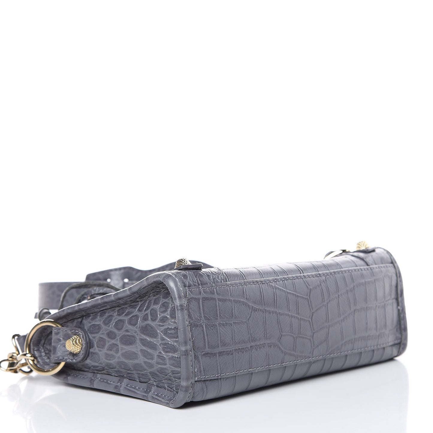 Calfskin Crocodile Embossed Giant 12 Gold Hardware Mini City Gris Beton