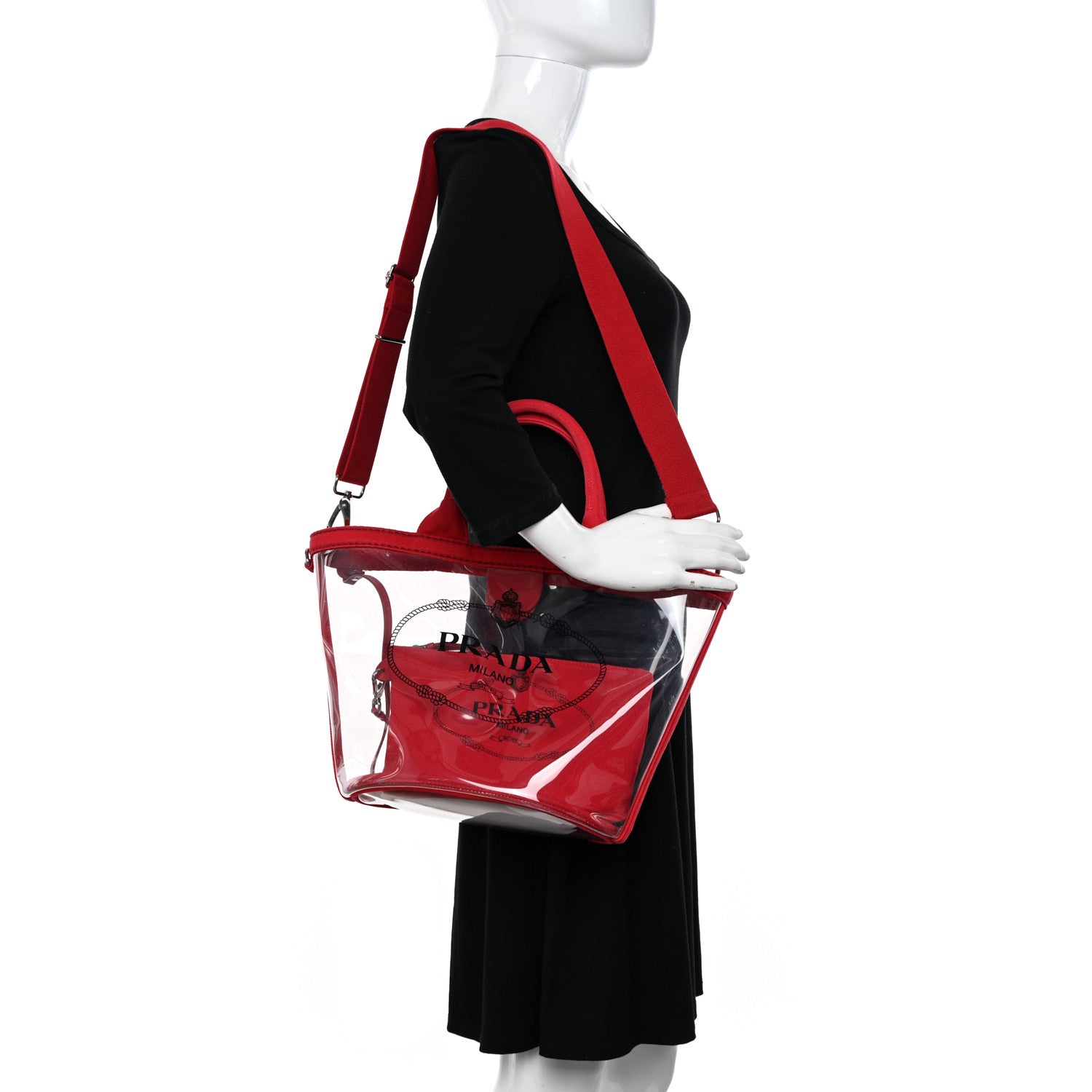 Prada Plexiglass Calfskin Small Shopper Tote Rosso 2 of 18