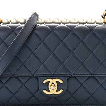 Chanel Iridescent Lambskin Quilted Small Chic Pearls Flap Blue 8 of 13