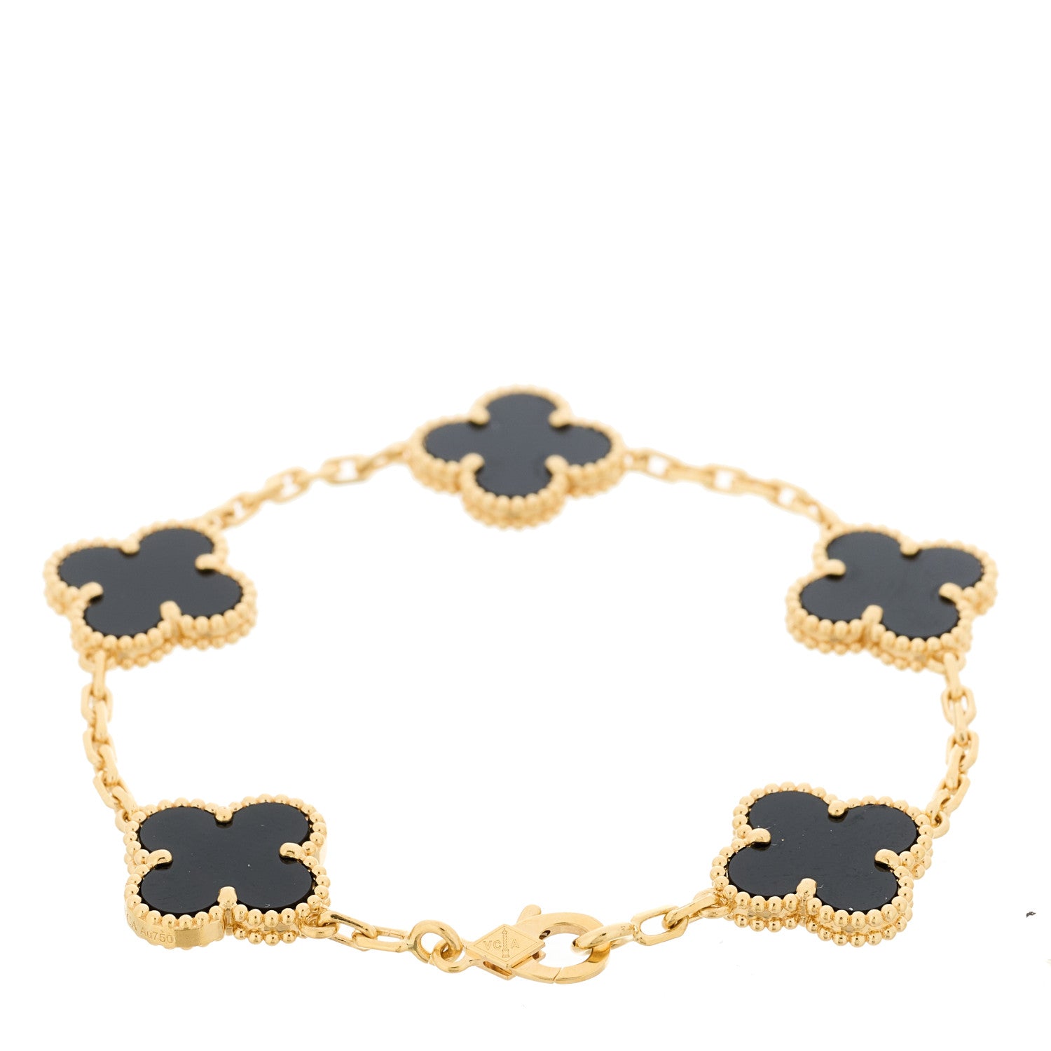 Van Cleef & Arpels 18K Yellow Gold Black Onyx 5 Motifs Vintage Alhambra Bracelet 2 of 5