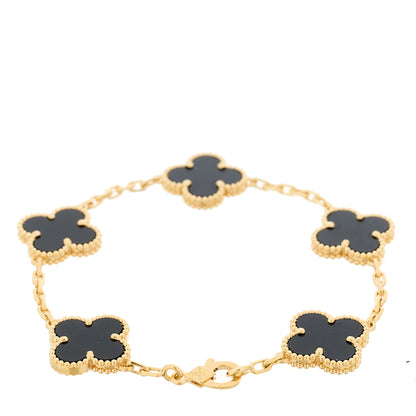 Van Cleef & Arpels 18K Yellow Gold Black Onyx 5 Motifs Vintage Alhambra Bracelet 2 of 5