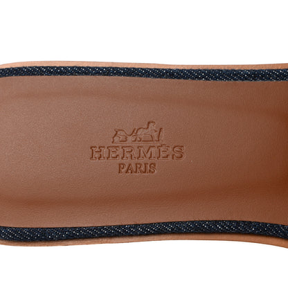 Hermes Calfskin Denim Oran Sandals 38.5 Bleu Brut Gold 7 of 9