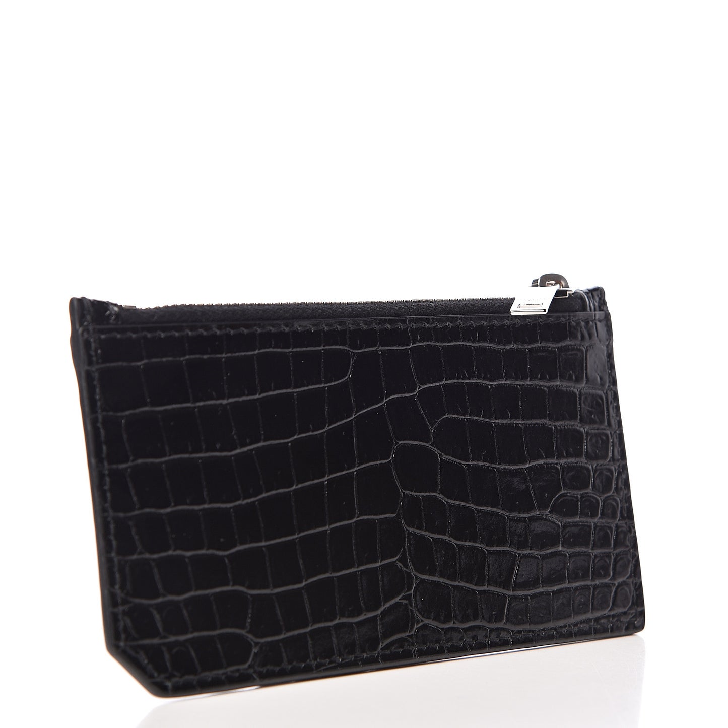 Calfskin Crocodile Embossed 5 Fragments Zip Pouch Card Holder Black