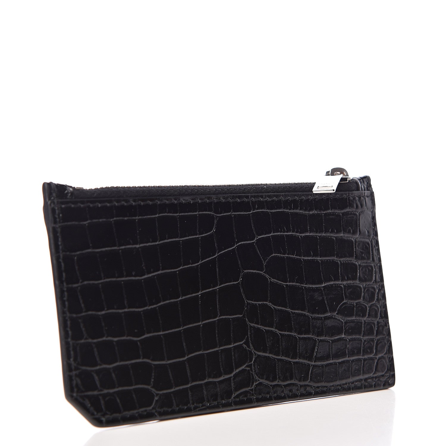 Saint Laurent Calfskin Crocodile Embossed 5 Fragments Zip Pouch Card Holder Black 3 of 8