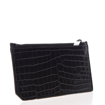 Saint Laurent Calfskin Crocodile Embossed 5 Fragments Zip Pouch Card Holder Black 3 of 8