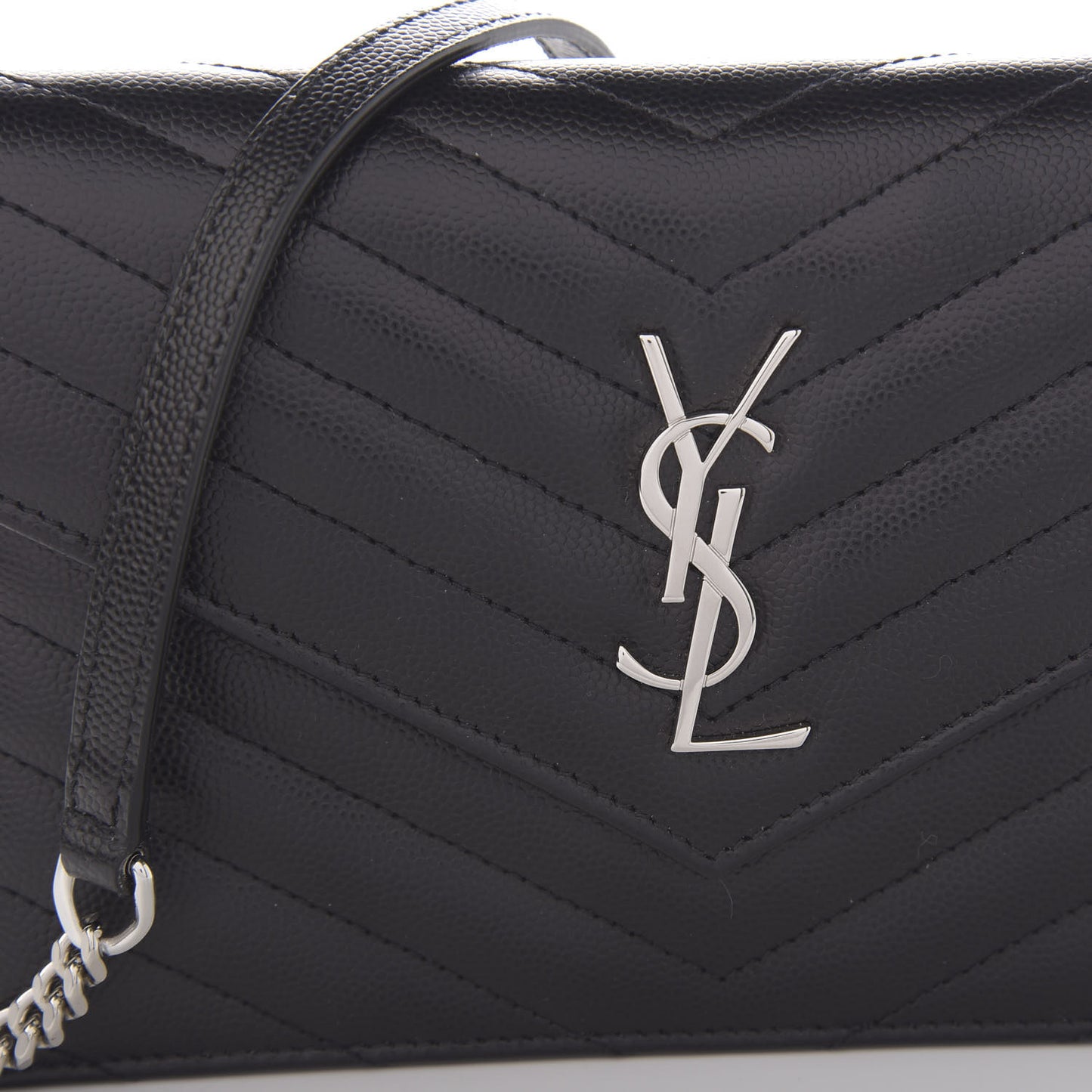 Grain De Poudre Matelasse Chevron Monogram Envelope Chain Wallet Black