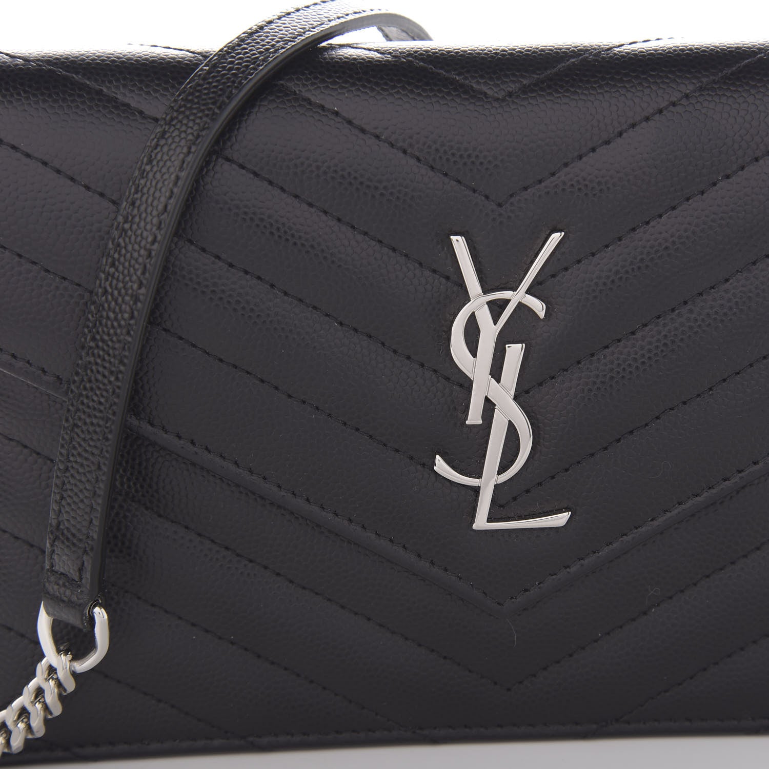 Saint Laurent Grain De Poudre Matelasse Chevron Monogram Envelope Chain Wallet Black 9 of 9