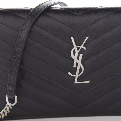 Saint Laurent Grain De Poudre Matelasse Chevron Monogram Envelope Chain Wallet Black 9 of 9