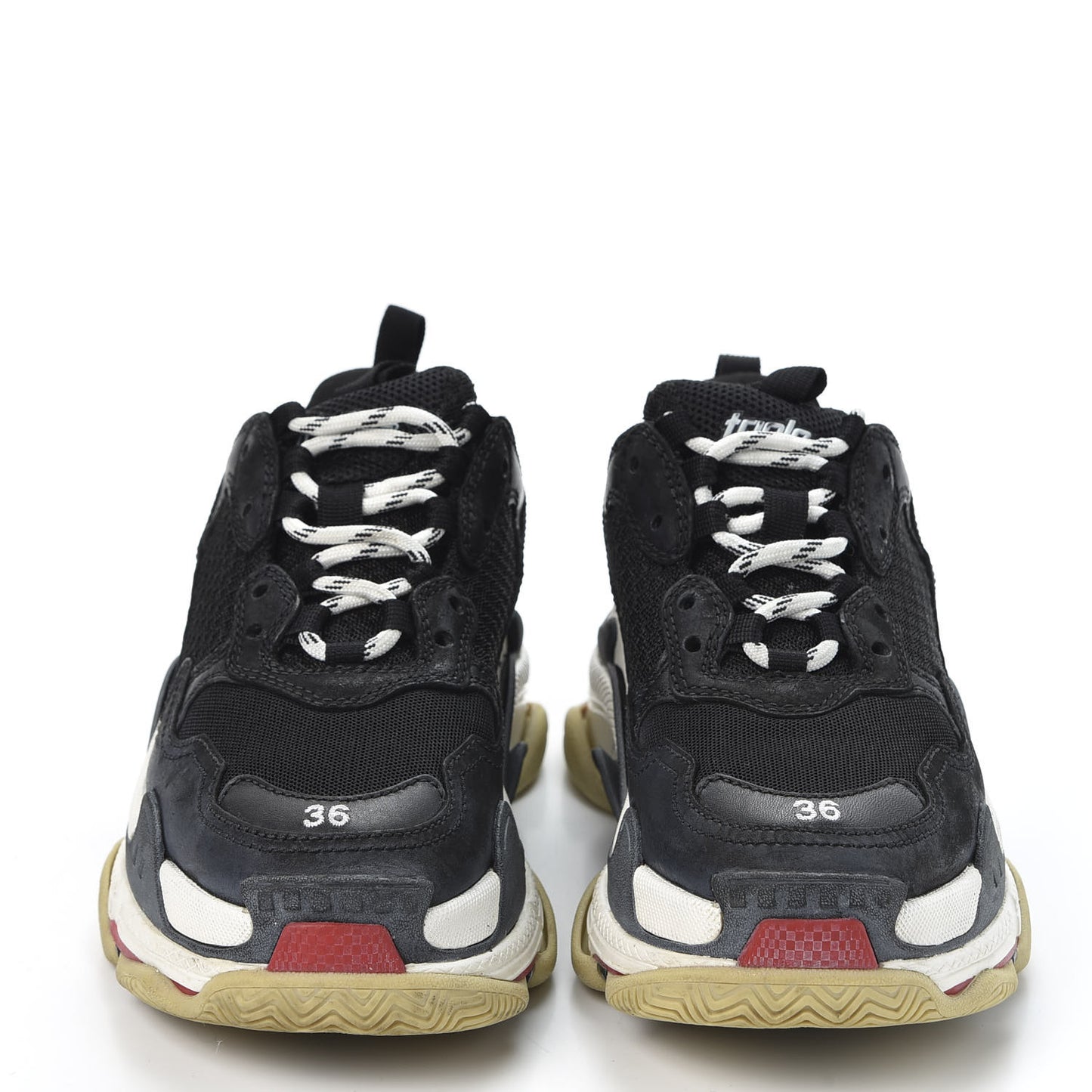 Fabric Mesh Washed Effect Womens Triple S Sneakers 36 Black Red