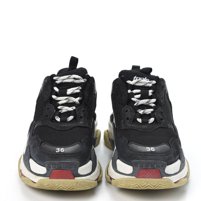 Balenciaga Fabric Mesh Washed Effect Womens Triple S Sneakers 36 Black Red 3 of 9