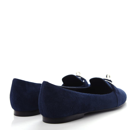 Hermes Velvet Goatskin Pegase Ballerina Flats 37 Marine 4 of 10