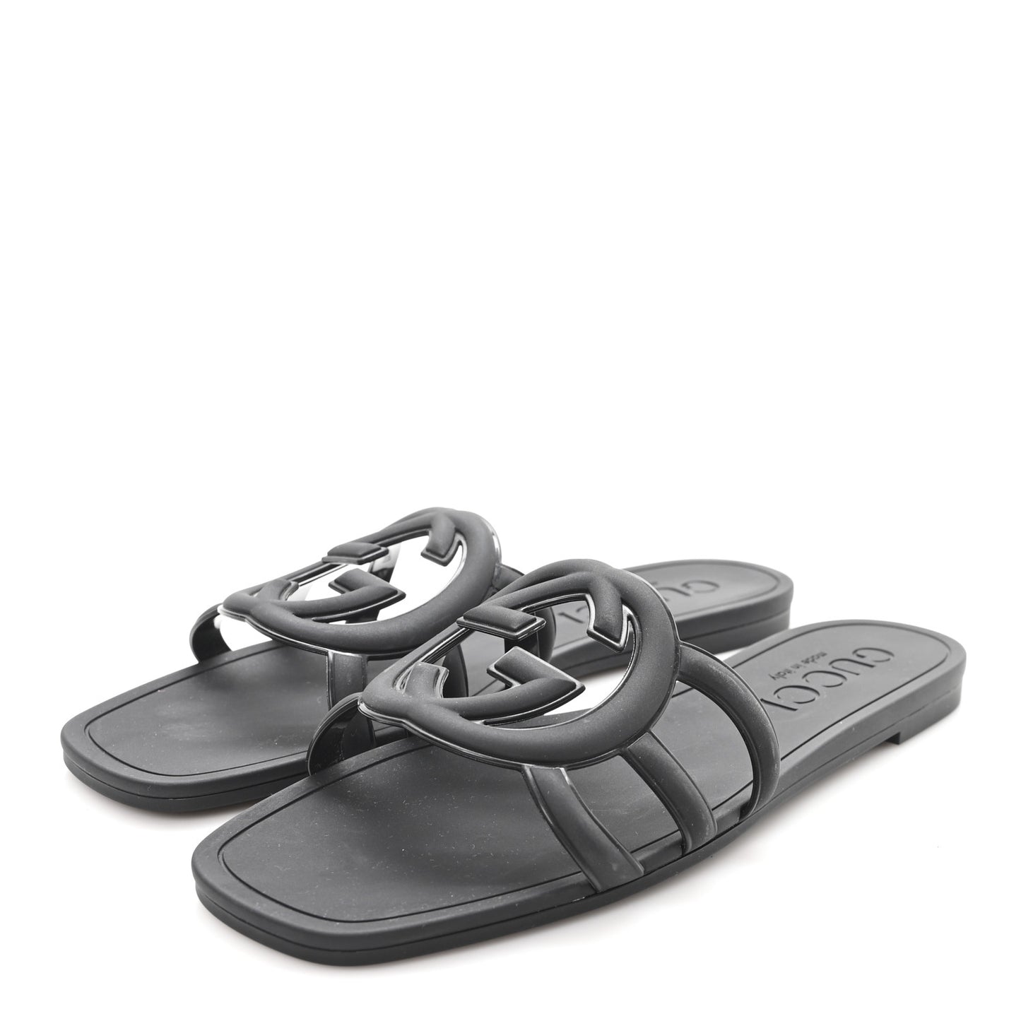 Rubber Womens Interlocking G Slide Sandals  38 Black