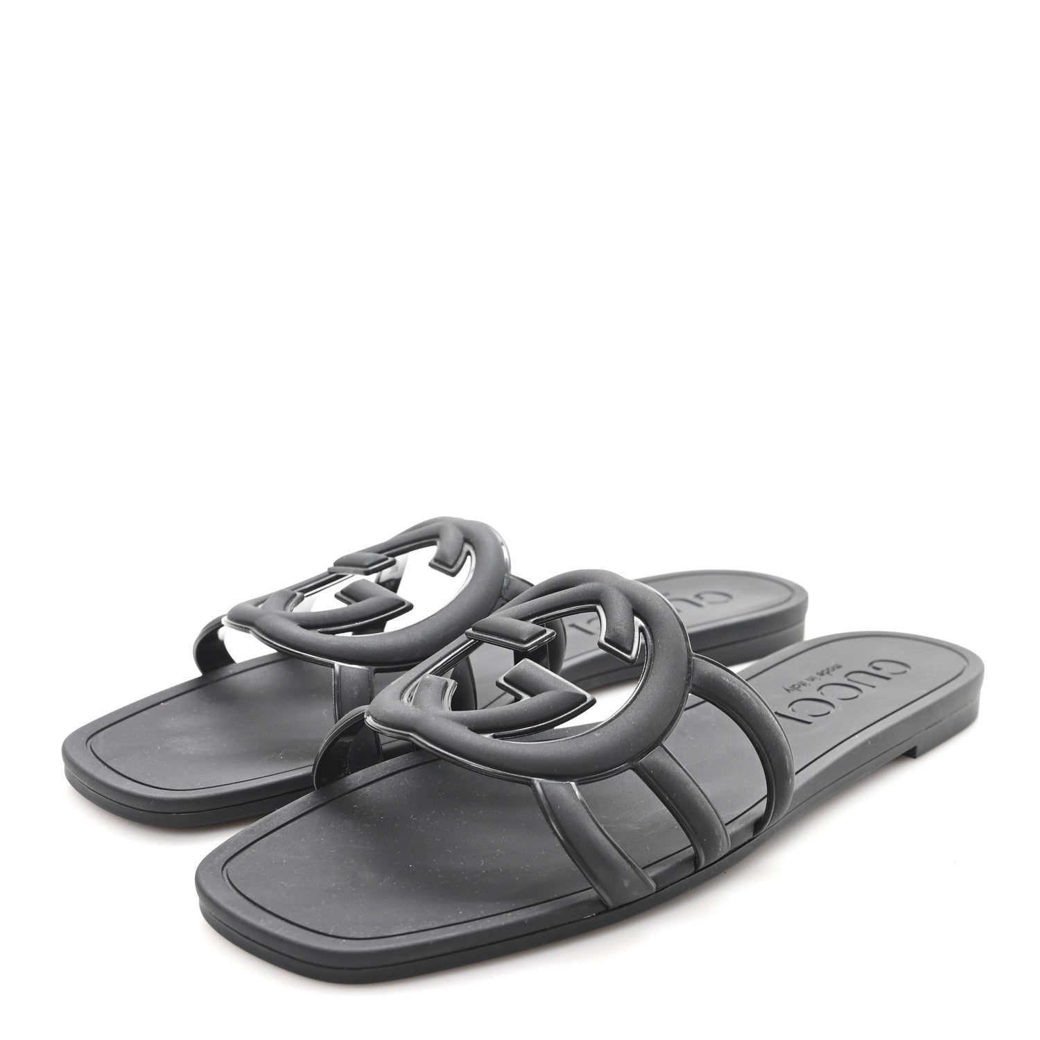 Gucci Rubber Womens Interlocking G Slide Sandals  38 Black 4 of 9