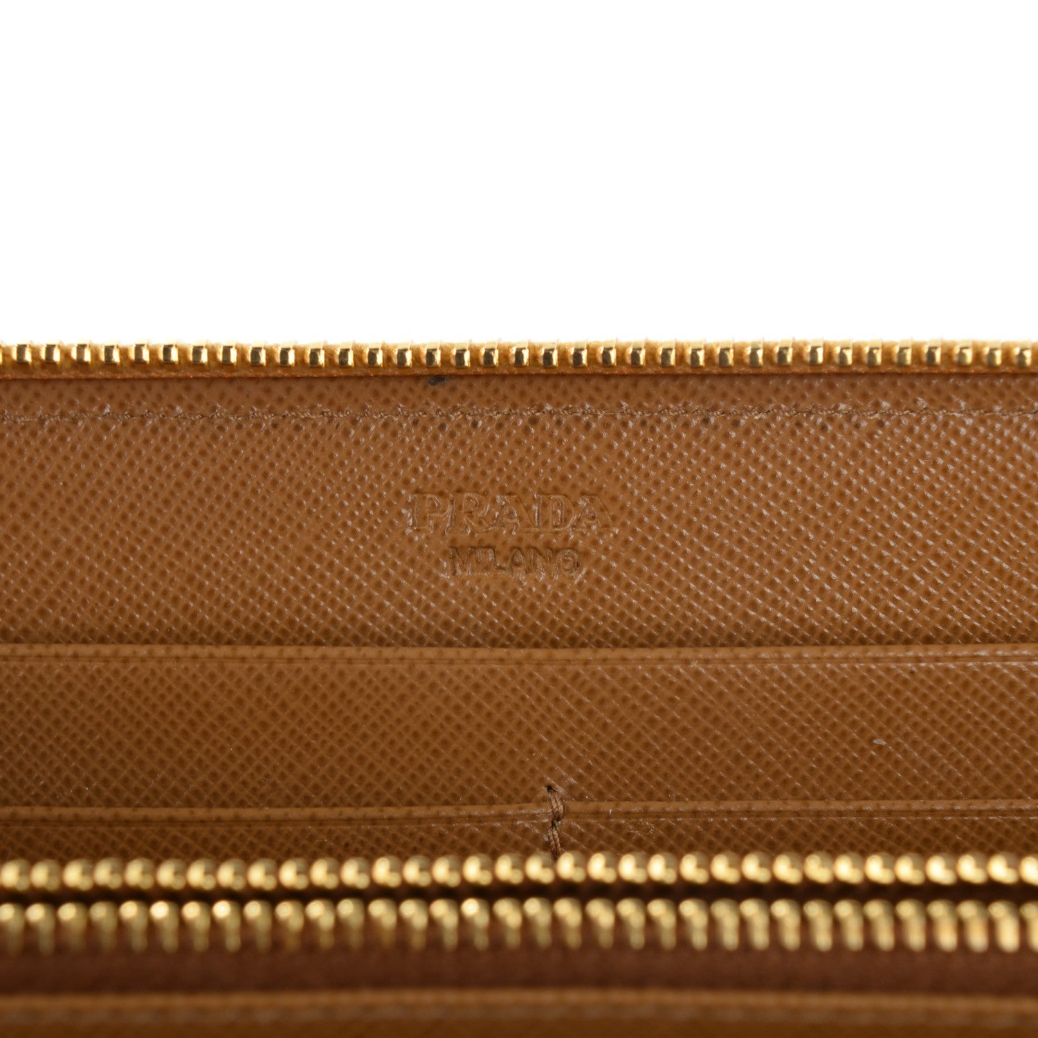 Prada Saffiano Metal Bi-Color Zip Around Wallet Caramel Ananas 6 of 14