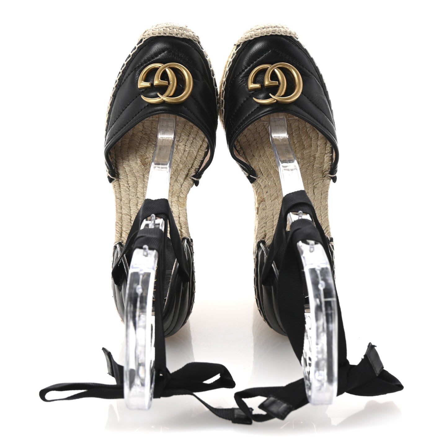 Nappa Matelasse GG Marmont Ankle Wrap Platform 35/120mm Espadrille Wedges 35 Black