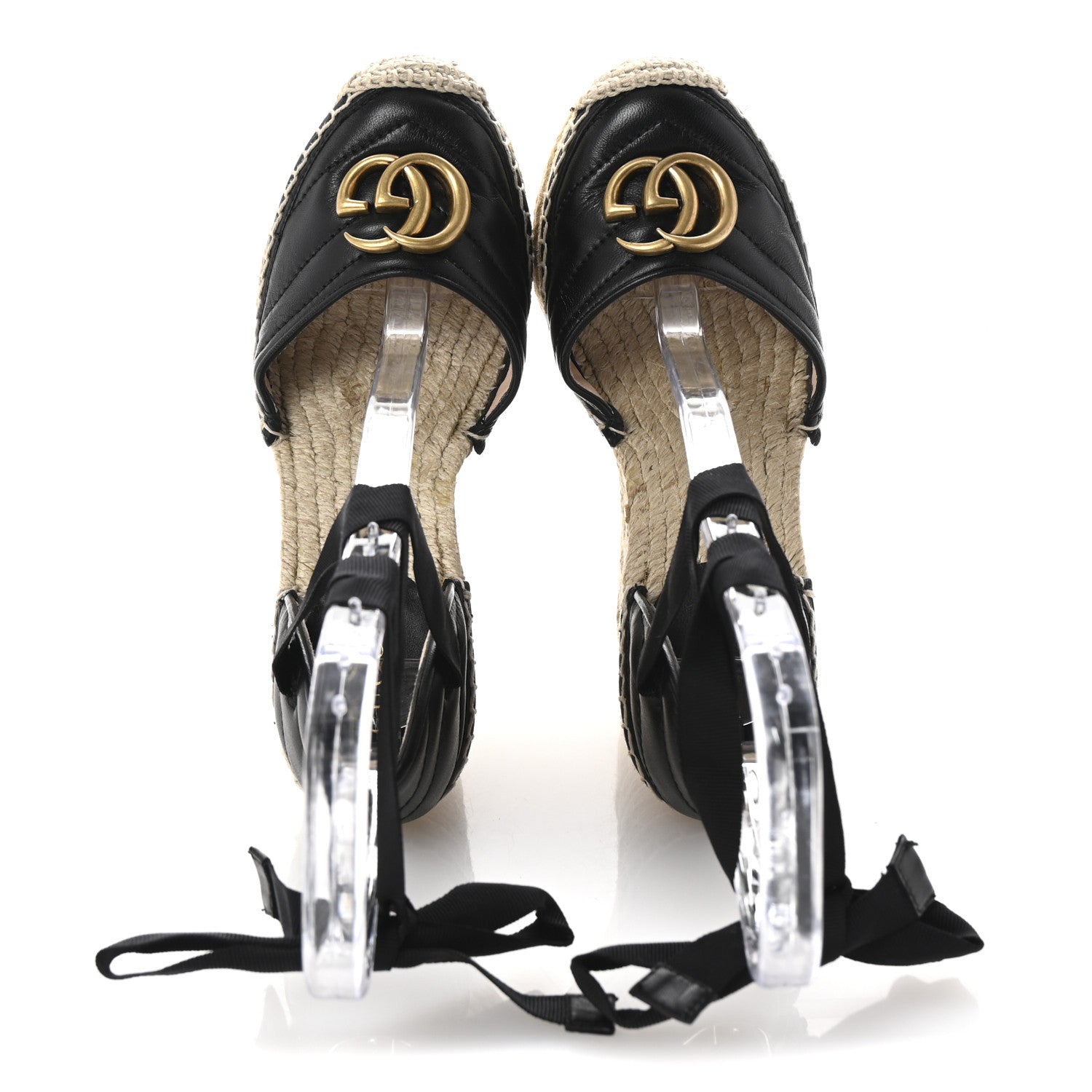 Gucci Nappa Matelasse GG Marmont Ankle Wrap Platform 35/120mm Espadrille Wedges 35 Black 2 of 11