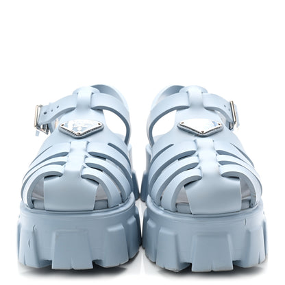 Prada Foam Rubber Metal Triangle Logo Monolith 55mm Cage Sandals 39 Cielo 2 of 10