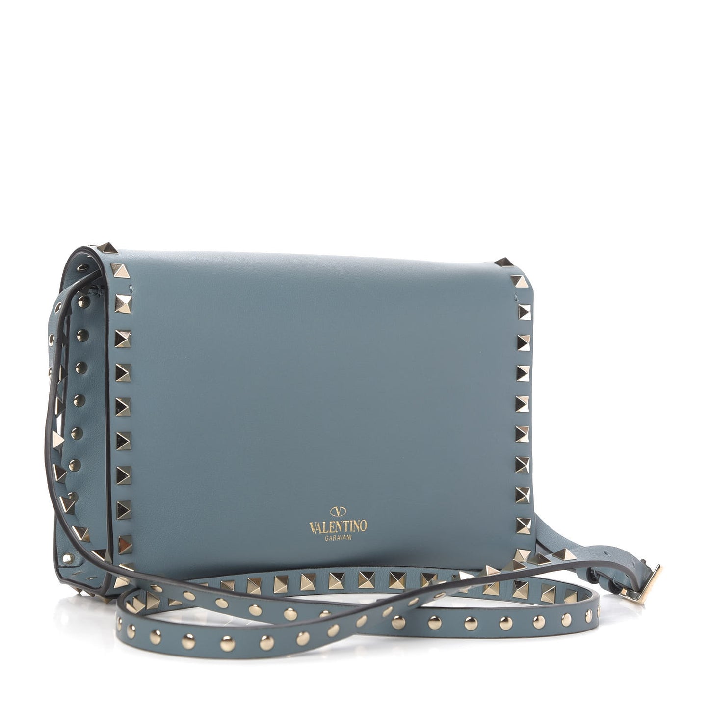 Vitello Rockstud Flip Lock Crossbody Bag Light Blue