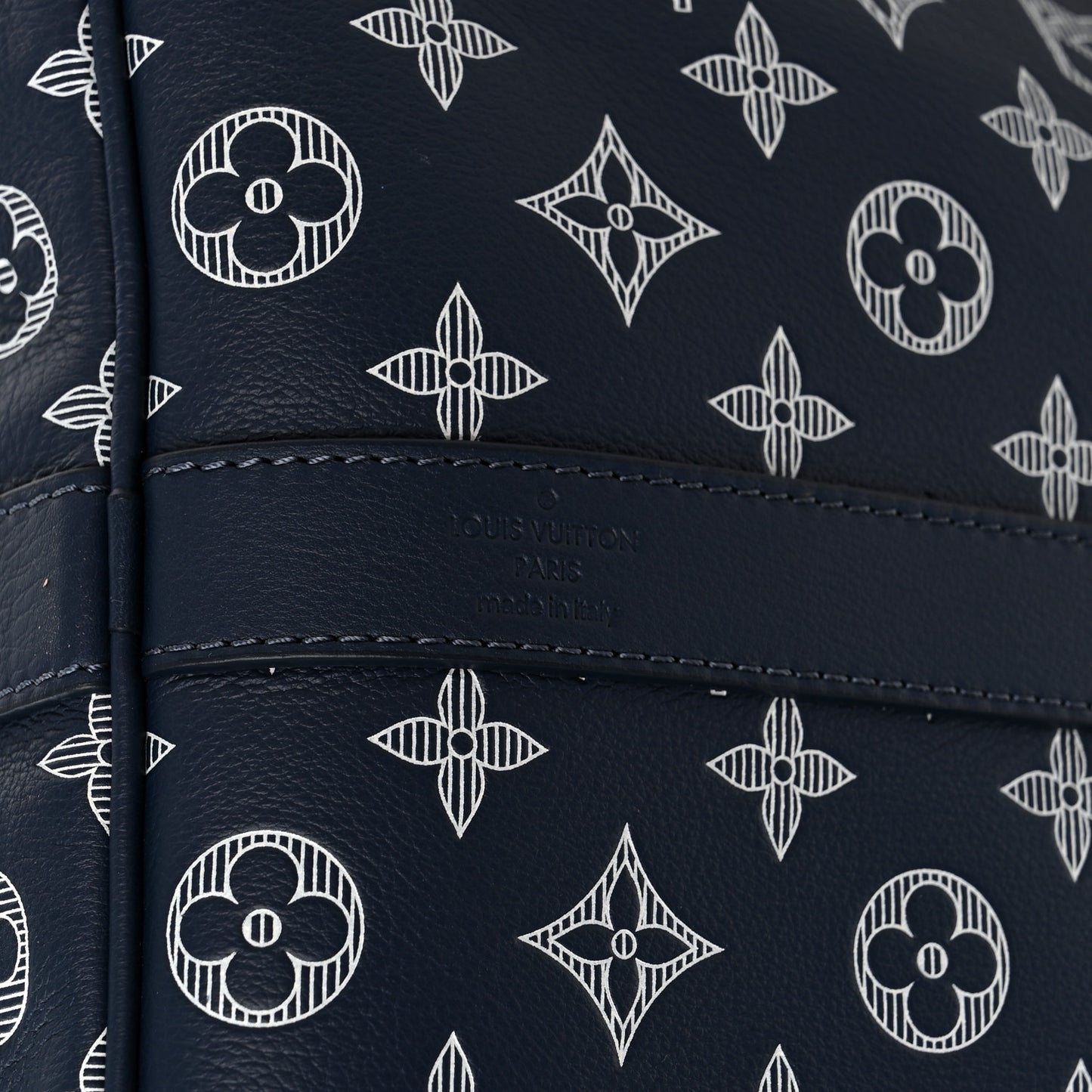 Calfskin Shadow Monogram Keepall Bandouliere 50 Ink Blue White