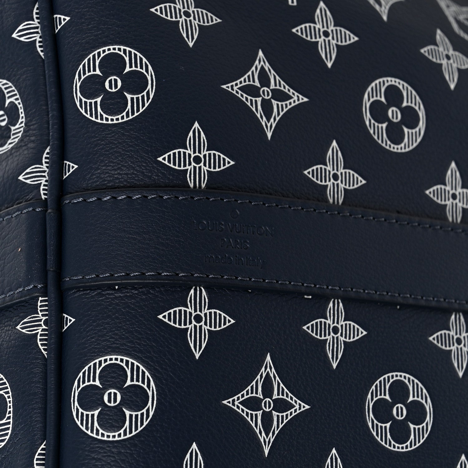 Louis Vuitton Calfskin Shadow Monogram Keepall Bandouliere 50 Ink Blue White 5 of 8
