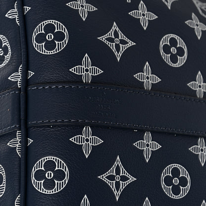Louis Vuitton Calfskin Shadow Monogram Keepall Bandouliere 50 Ink Blue White 5 of 8