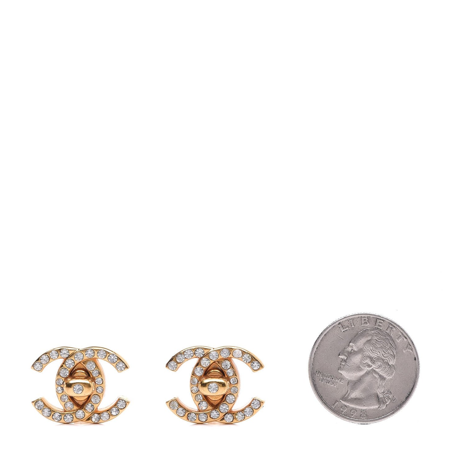 Crystal CC Turnlock Clip On Earrings Gold