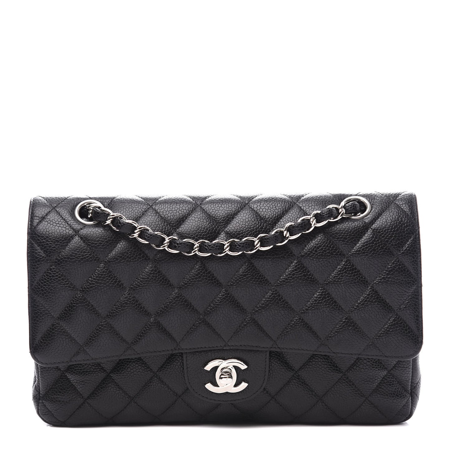 Caviar Quilted Medium Double Flap Black