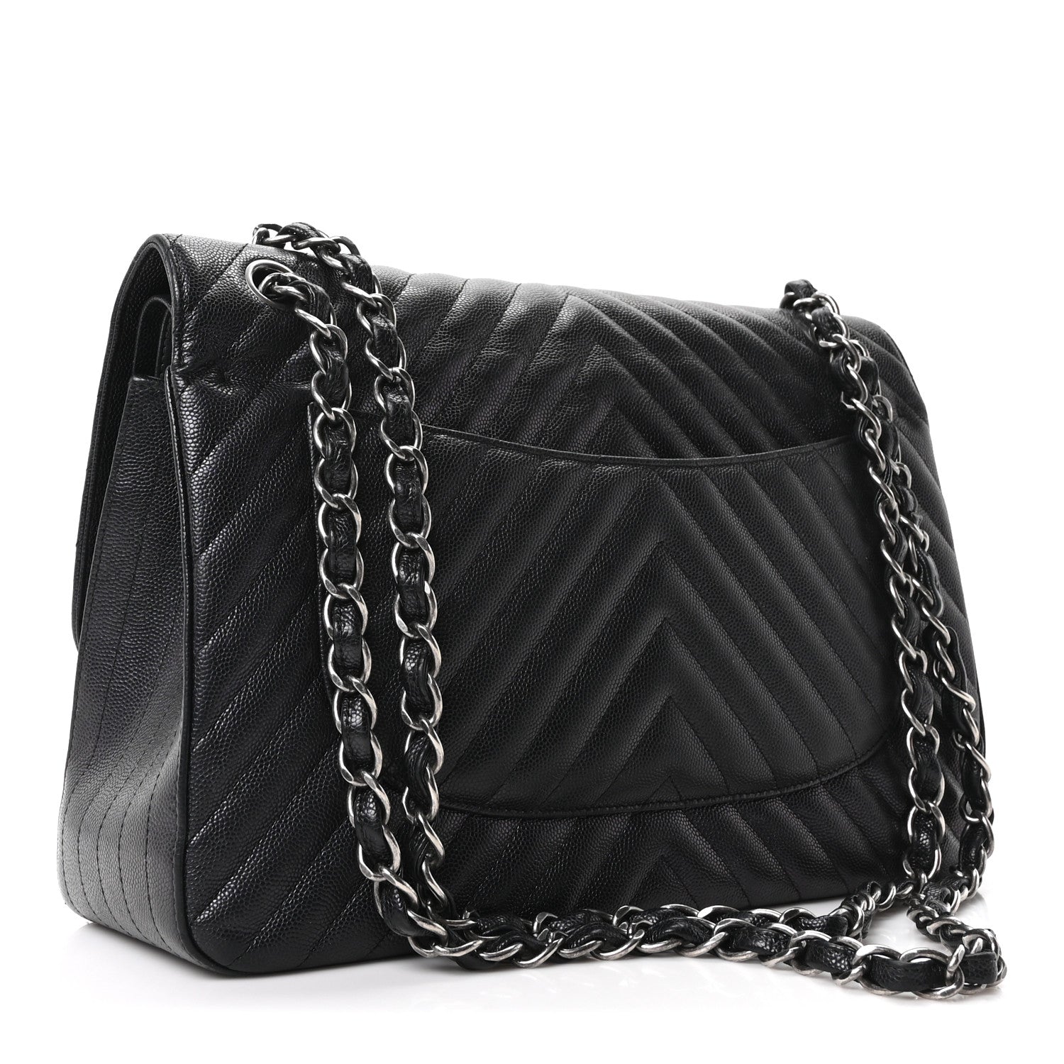 Chanel Iridescent Caviar Chevron Quilted Jumbo Double Flap Black 3 of 10
