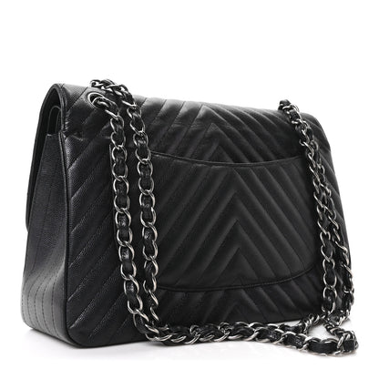 Chanel Iridescent Caviar Chevron Quilted Jumbo Double Flap Black 3 of 10
